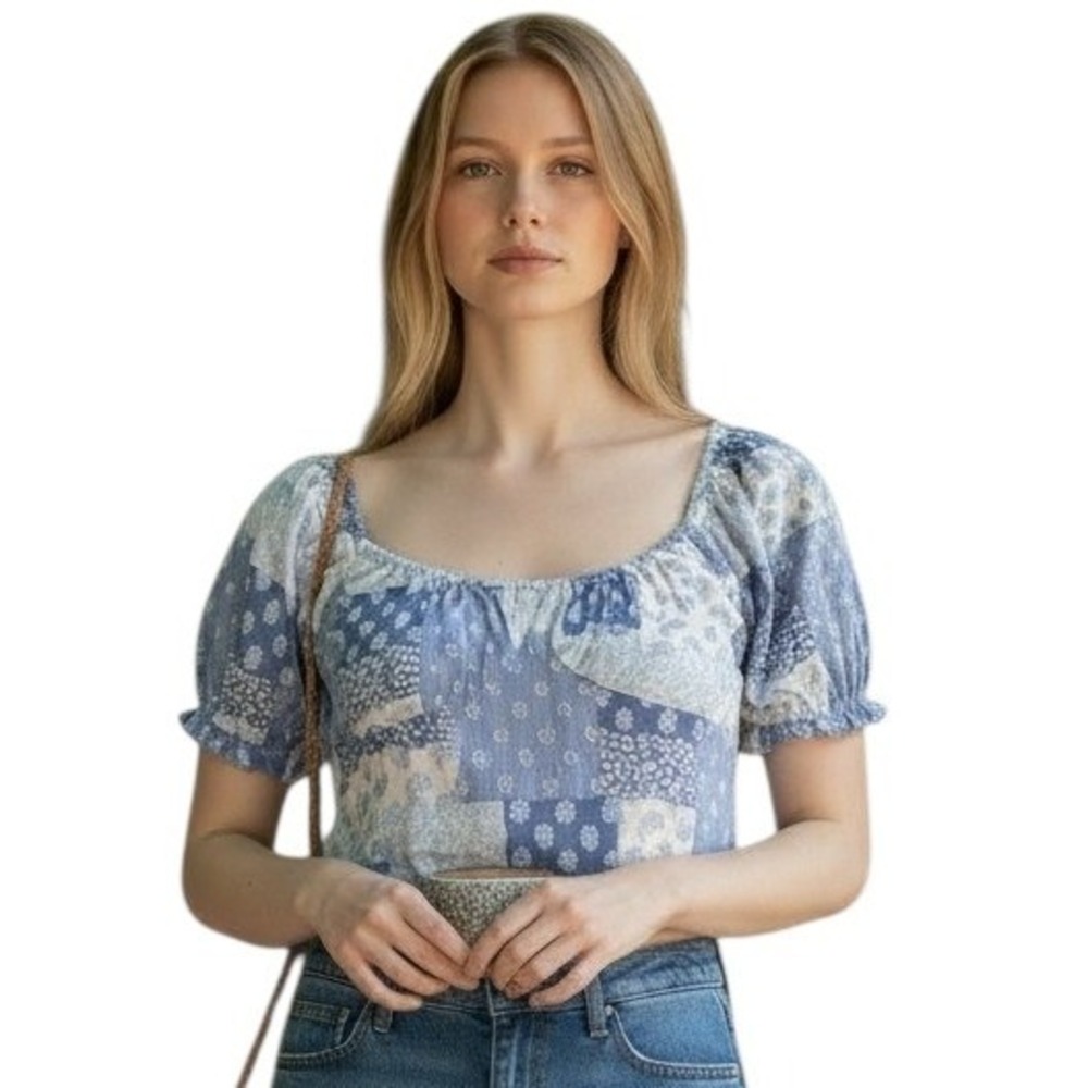 Hollister Babydoll Patchwork Womens size Large Crop Fairygrunge Indie Sleaze Top